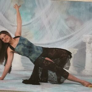 Dance Class Blue Tie-Dye Halter Chemise with Black Lace Overlay